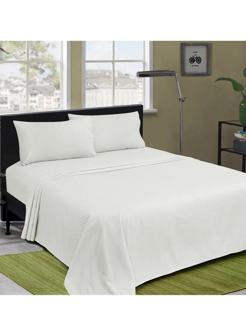 Bliss Casa Bliss Casa 3 Pieces 1cm Stripe Bed Sheets King (180x200+30 cm) - Soft Satin Sheet Set with Pillowcases - Deep Pocket, Hotel Collection, Luxury Bedding Set include 1 fitted Sheet, 2 Pillowcases -White