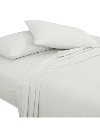 Bliss Casa Bliss Casa 3 Pieces 1cm Stripe Bed Sheets King (180x200+30 cm) - Soft Satin Sheet Set with Pillowcases - Deep Pocket, Hotel Collection, Luxury Bedding Set include 1 fitted Sheet, 2 Pillowcases -White