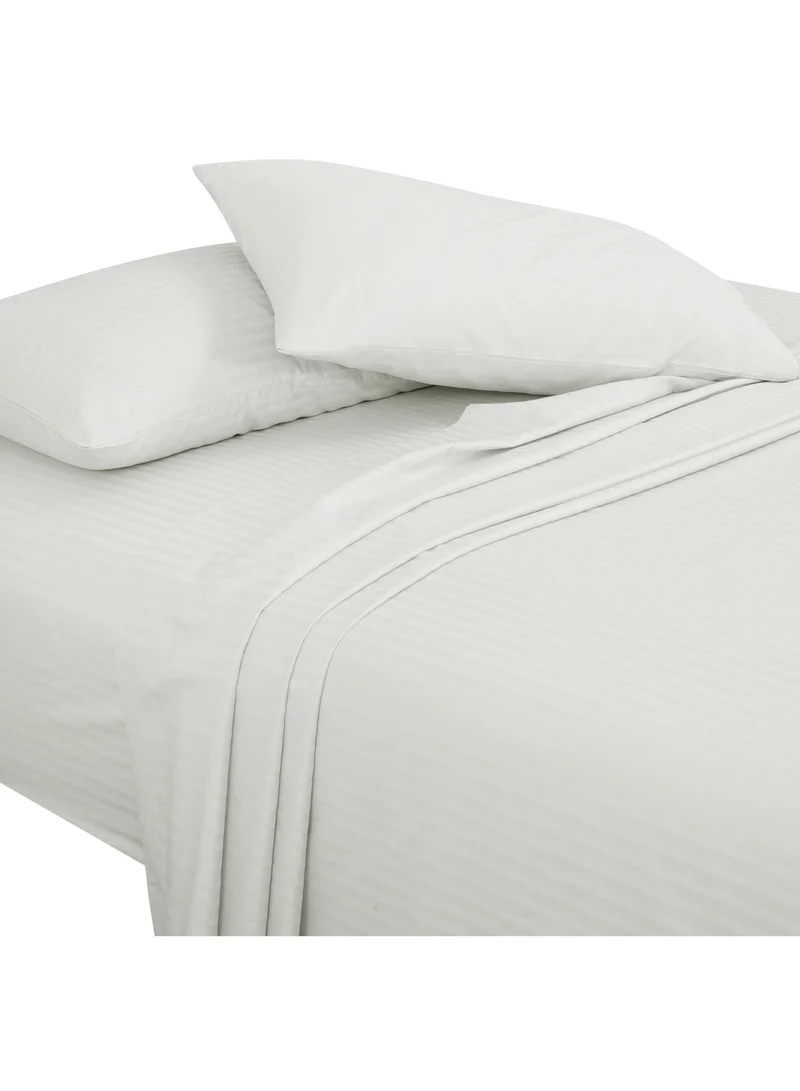 Bliss Casa Bliss Casa 3 Pieces 1cm Stripe Bed Sheets King (180x200+30 cm) - Soft Satin Sheet Set with Pillowcases - Deep Pocket, Hotel Collection, Luxury Bedding Set include 1 fitted Sheet, 2 Pillowcases -White