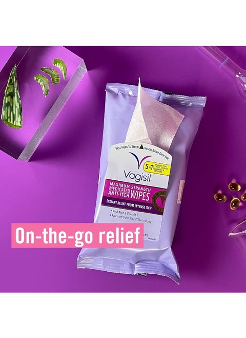 Wipes Anti-Itch Medicated Feminine Wipes Maximum Strength Instant Relief 20 Wipes (Pack Of 1)