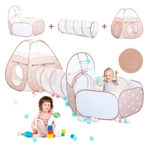 PigPigPen خيمة لعب للأطفال PigPigPen 3 في 1 مع نفق لعب وحفرة كرات ألعاب تسلق للأطفال الأولاد والبنات خيمة لعب قابلة للطي للأطفال هدية للأطفال بعمر 3 سنوات - Image 1