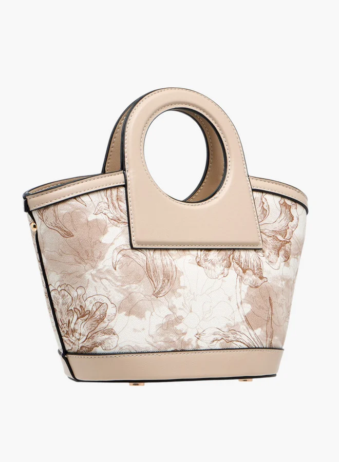 Paprika Women's Floral Print Tote Bag with Detachable Strap and Zip Closure