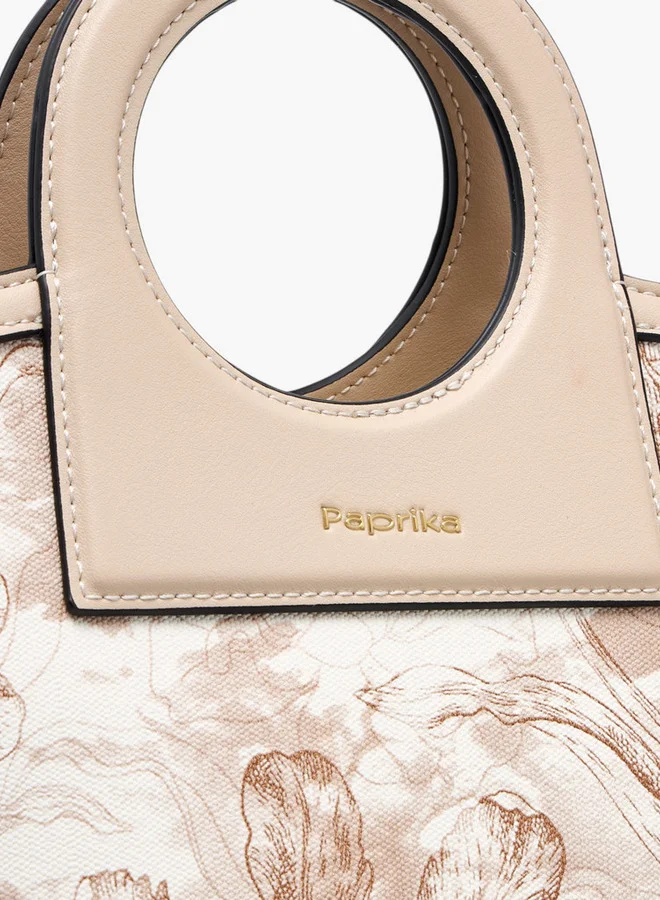 Paprika Women's Floral Print Tote Bag with Detachable Strap and Zip Closure