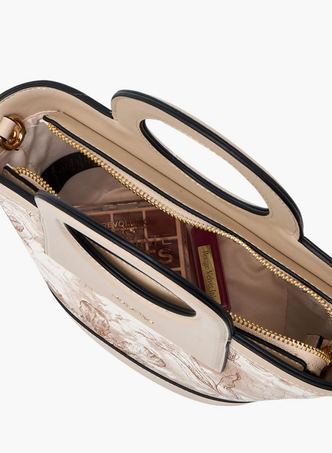 Paprika Women's Floral Print Tote Bag with Detachable Strap and Zip Closure