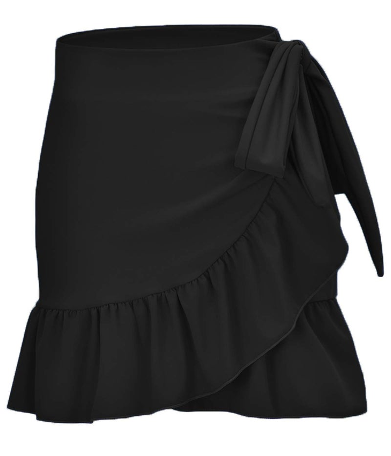 ChinFun UPF 50+ Women's Ruffle Sarongs Beach Wrap Cover Up Swimwear Bikini Bottoms High Waisted Tankini Swim Skirts Swimdress Black Size XS-S - Image 1