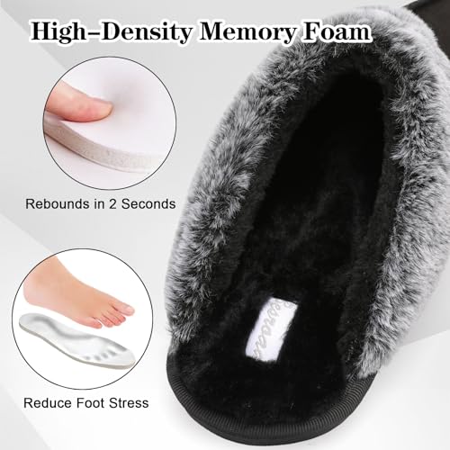 Besroad Winter Fur House Slippers for Men Fuzzy Sandals Furry Slides Memory Foam Slippers Slip On Home Flat for Indoor Outdoor Black 11-12 - Image 4