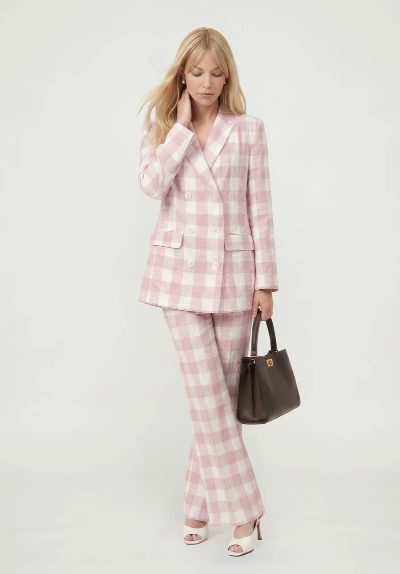 ليلي وليونيل Zena Double Breasted Check Jacket in Pink