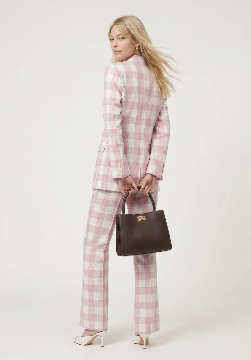 ليلي وليونيل Zena Double Breasted Check Jacket in Pink