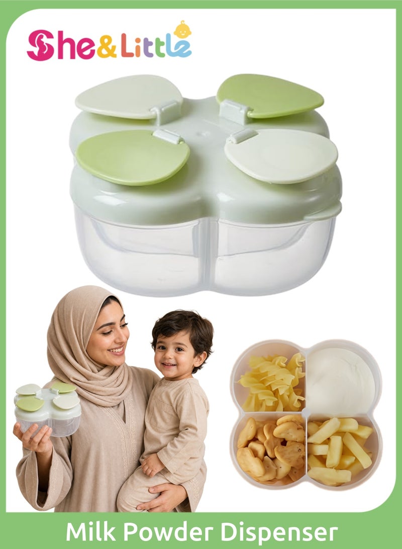 She&Little Baby Food Container, Formula Dispenser, Milk Powder Container, Baby Formula Dispenser, Portable Milk Powder Container, 4 Independent Leakproof Compartments, Side Spout Design, for Nighttime Feeding, Travel, Outdoor Feeding (Green) - Image 1