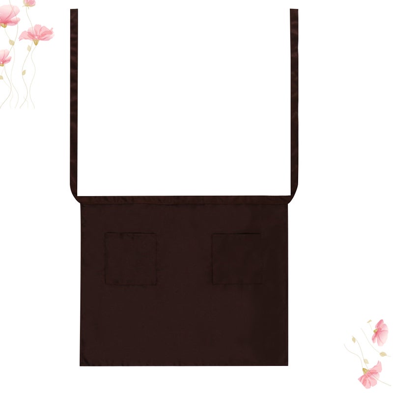 Half-length Working Apron Waist Apron Short Serving Aprons with Pockets Waiter Waitress Workwear (Coffee Polyester Material) - Image 2