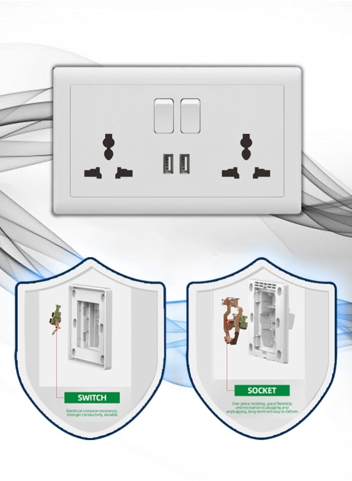 MODI Double Switch Multi Socket with 2 USB Ports – High-Speed Charging, Durable Design, Easy Installation, Safe & Reliable Electrical Power Solution for Home, Office & Commercial Use - Image 3