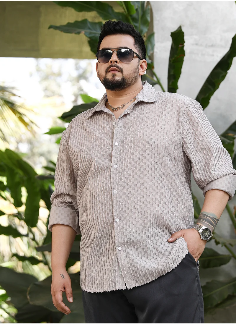 Instafab Plus Instafab Plus Men's Coin Grey Vines-Edge Shirt For Casual Wear | Spread Collar | Long Cuffed Sleeves | Button Closure | Plus Size Shirt Crafted With Comfort Fit For Everyday Wear