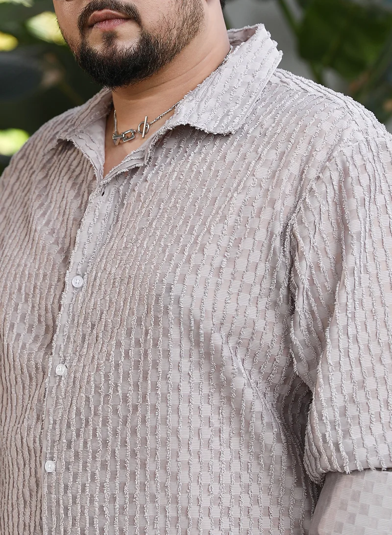 Instafab Plus Instafab Plus Men's Coin Grey Vines-Edge Shirt For Casual Wear | Spread Collar | Long Cuffed Sleeves | Button Closure | Plus Size Shirt Crafted With Comfort Fit For Everyday Wear