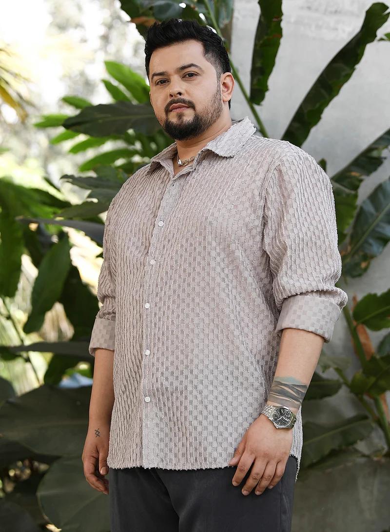 Instafab Plus Instafab Plus Men's Coin Grey Vines-Edge Shirt For Casual Wear | Spread Collar | Long Cuffed Sleeves | Button Closure | Plus Size Shirt Crafted With Comfort Fit For Everyday Wear