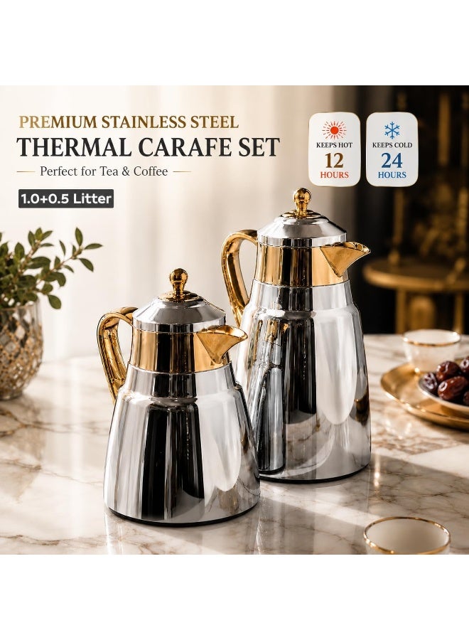 REFAN Premium Stainless Steel Tea and Coffee Vacuum Flask Set of 2, 1 Liter & 0.5 Liter, Keep Heat 12 Hours and Cold 24 Hours, High Quality Thermal Bottle and Elegant Design for Hospitality - Image 3