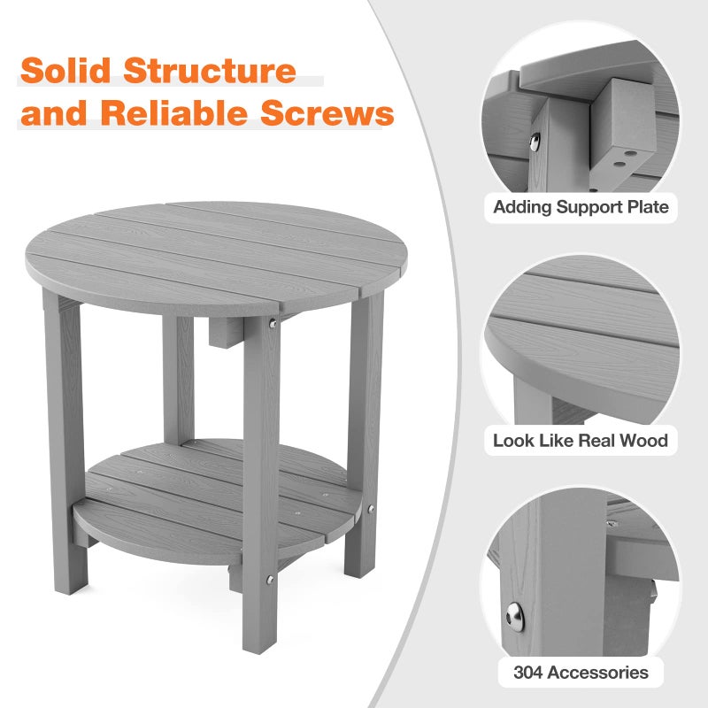YEFU Adirondack Side Table, 18" Double Outdoor Side Table, Poly Lumber end Table, Weather Resistant for Indoor, Patio, Pool, Porch, Backyard-Grey - Image 3