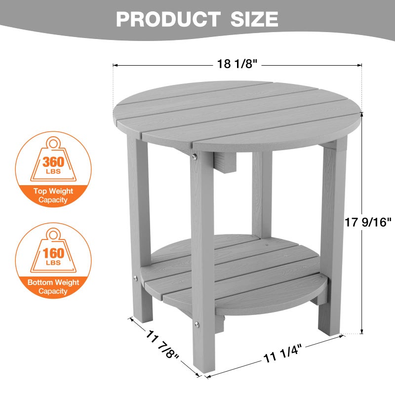 YEFU Adirondack Side Table, 18" Double Outdoor Side Table, Poly Lumber end Table, Weather Resistant for Indoor, Patio, Pool, Porch, Backyard-Grey - Image 2