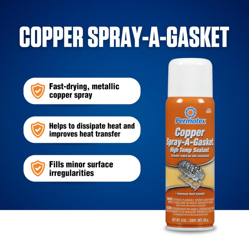 Permatex Permatex 80697 Copper Spray-A-Gasket Hi-Temp Adhesive Sealant, 9 oz. net Aerosol Can , Orange  - Image 2