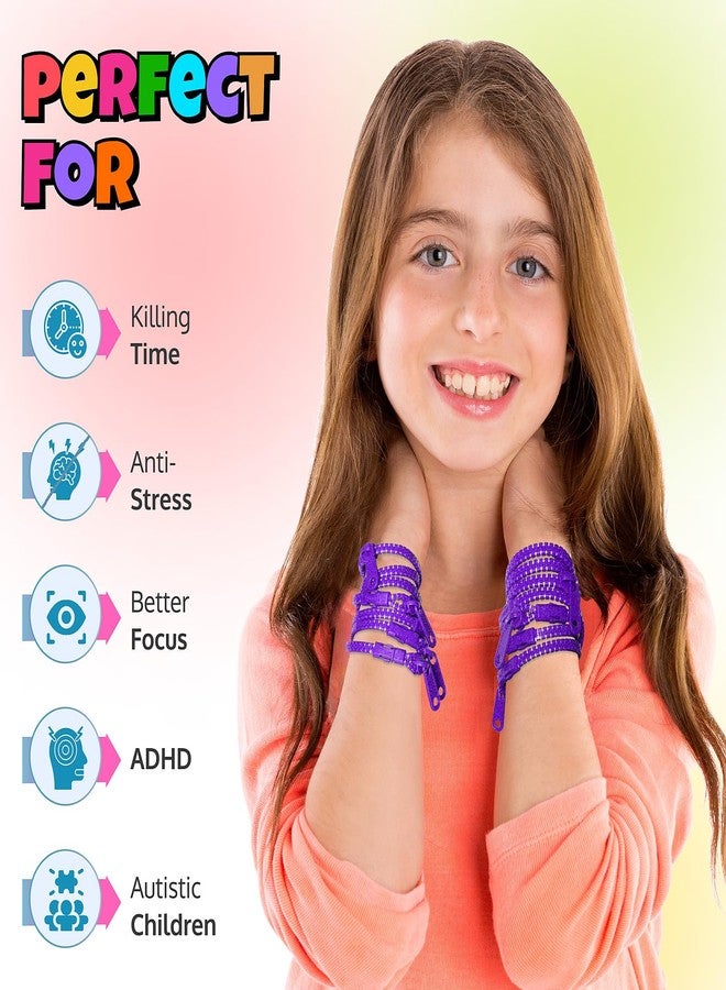 UpBrands 12-Pack Purple 7-Inch Zipper Bracelets - Fidget Party Favors for Kids, Bulk Anxiety Toys, and Stylish Accessories for Heart Day & Purple Thursday - Image 2
