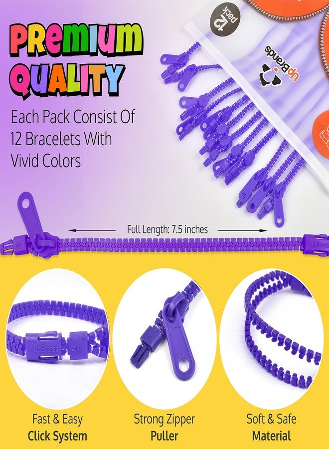 UpBrands 12-Pack Purple 7-Inch Zipper Bracelets - Fidget Party Favors for Kids, Bulk Anxiety Toys, and Stylish Accessories for Heart Day & Purple Thursday - Image 3