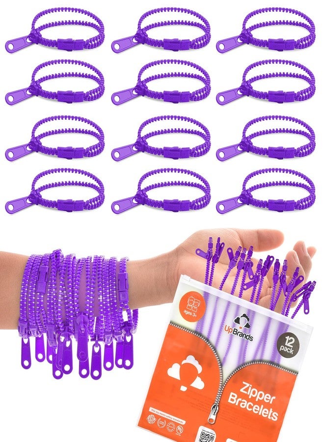 UpBrands 12-Pack Purple 7-Inch Zipper Bracelets - Fidget Party Favors for Kids, Bulk Anxiety Toys, and Stylish Accessories for Heart Day & Purple Thursday - Image 1