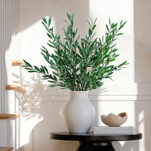 Bailikang 8PCS Premium Artificial Olive Branches for Vases - Realistic PU & Silk Faux Greenery Stems, 3 Sizes, Bendable Wire Stems, Low Maintenance Home/Office/Holiday Decor(No Vase - Image 1