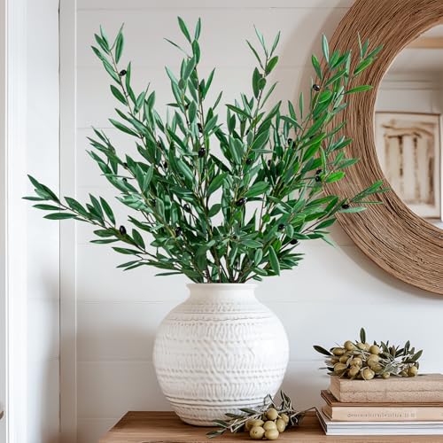 Bailikang 8PCS Premium Artificial Olive Branches for Vases - Realistic PU & Silk Faux Greenery Stems, 3 Sizes, Bendable Wire Stems, Low Maintenance Home/Office/Holiday Decor(No Vase - Image 2