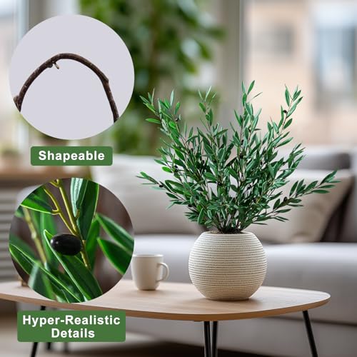 Bailikang 8PCS Premium Artificial Olive Branches for Vases - Realistic PU & Silk Faux Greenery Stems, 3 Sizes, Bendable Wire Stems, Low Maintenance Home/Office/Holiday Decor(No Vase - Image 5