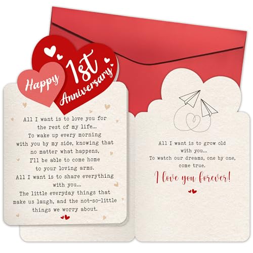 HUNIGIFT Anniversary Card for Couple, Husband, Wife, Boyfriend, Girlfriend, Fiance - Anniversary Birthday Cards for Him, Her - 5.3''x 8.0'' Romantic Relationship Greeting Card with Red Envelope - Image 1