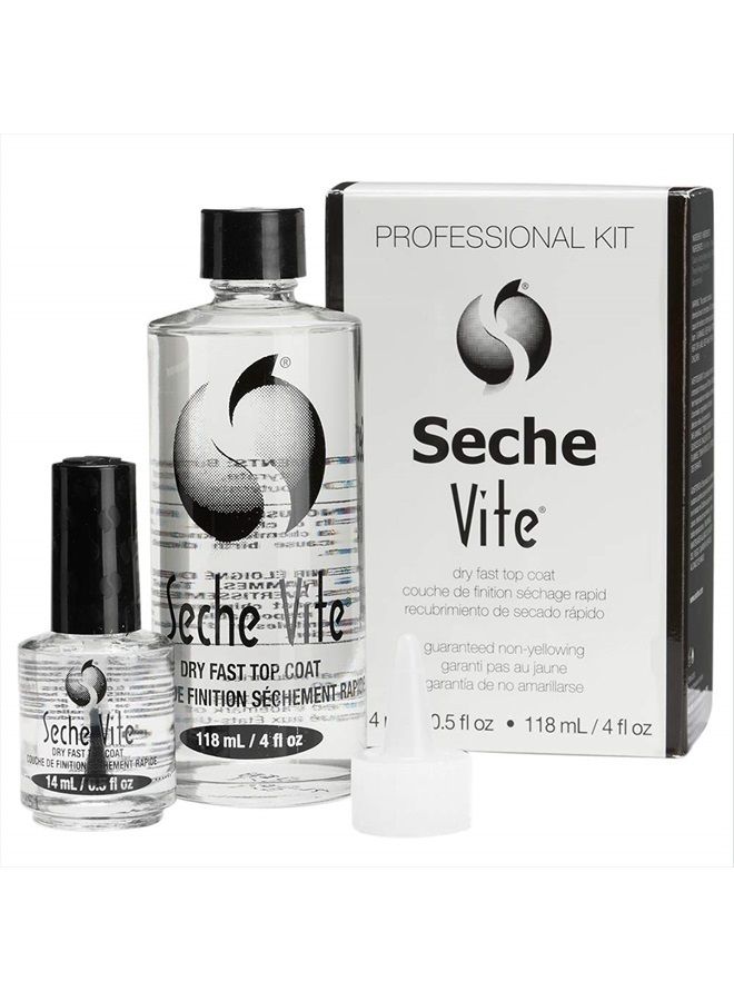 SECHE Vite Dry Fast Top Coat Professional Kit, 4 oz Refill & 0.50 oz - Image 1