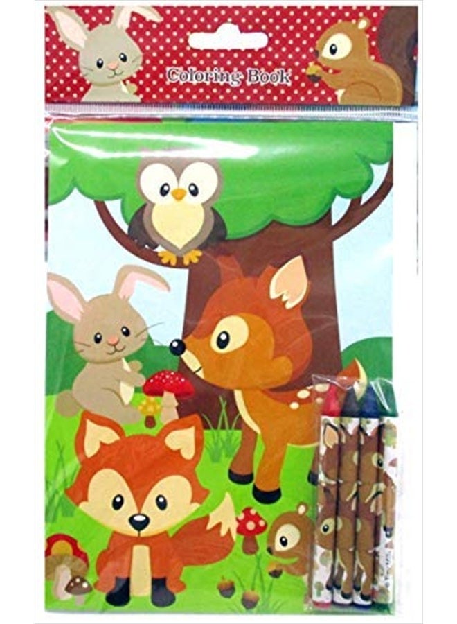 TINYMILLS كتاب تلوين حيوانات الغابة للأطفال مجموعة هدايا حفلات مع 12 كتاب تلوين و 48 قلم تلوين مخلوقات الغابة اللطيفة لحفلة عيد ميلاد - Image 5
