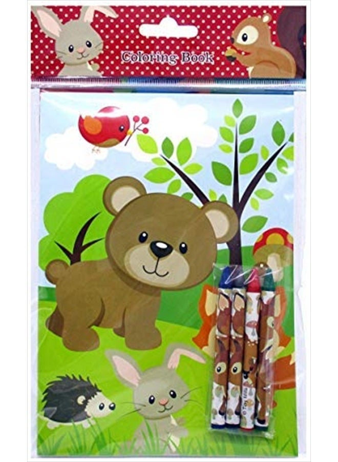 TINYMILLS كتاب تلوين حيوانات الغابة للأطفال مجموعة هدايا حفلات مع 12 كتاب تلوين و 48 قلم تلوين مخلوقات الغابة اللطيفة لحفلة عيد ميلاد - Image 3