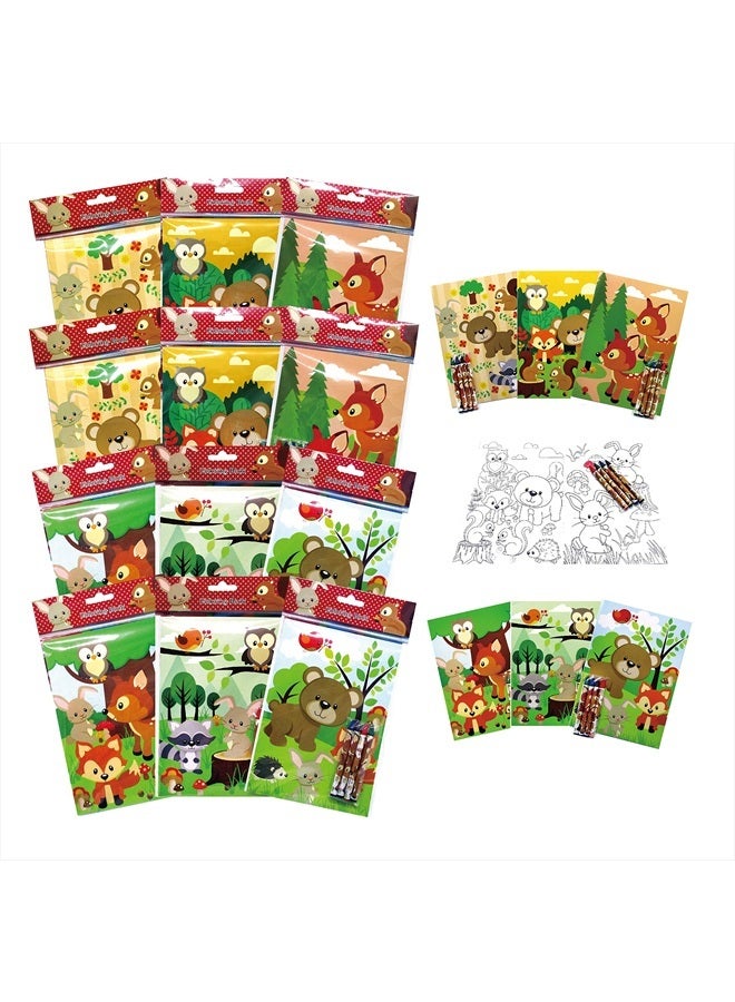 TINYMILLS كتاب تلوين حيوانات الغابة للأطفال مجموعة هدايا حفلات مع 12 كتاب تلوين و 48 قلم تلوين مخلوقات الغابة اللطيفة لحفلة عيد ميلاد - Image 1