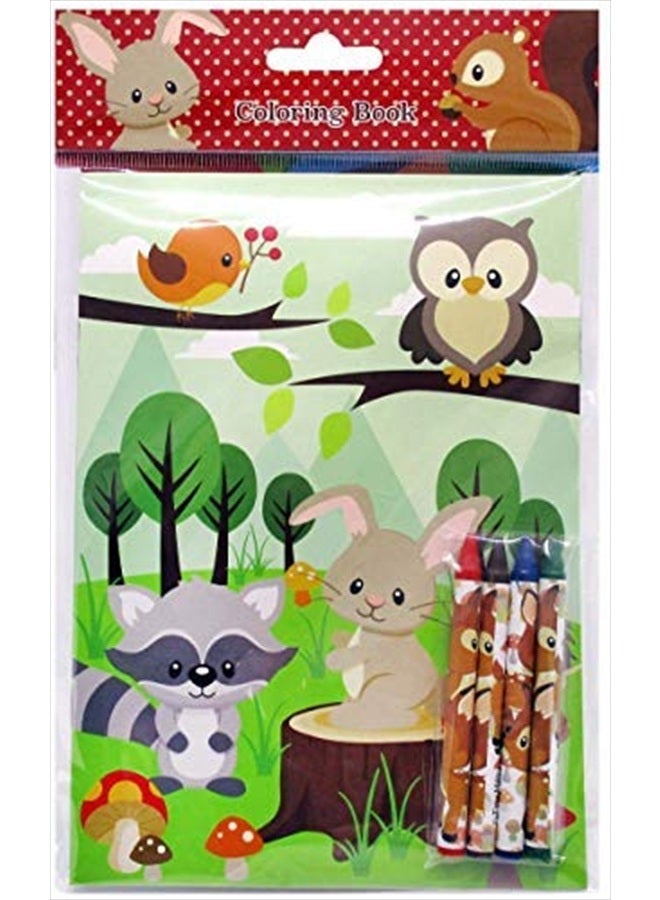 TINYMILLS كتاب تلوين حيوانات الغابة للأطفال مجموعة هدايا حفلات مع 12 كتاب تلوين و 48 قلم تلوين مخلوقات الغابة اللطيفة لحفلة عيد ميلاد - Image 4