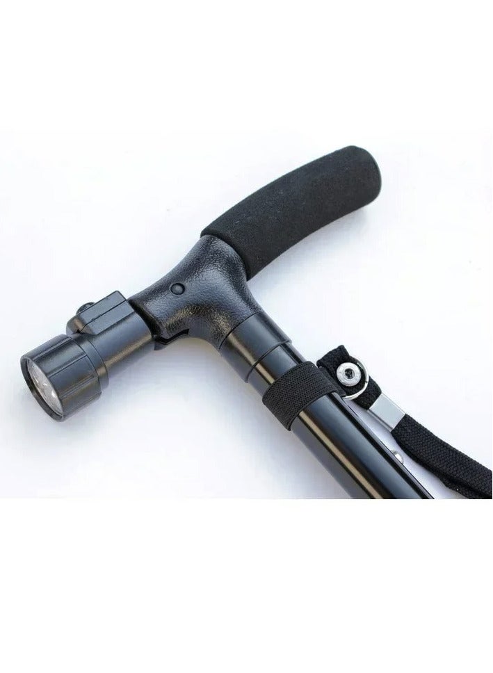 Yuwell Canes Foldable And Retractable Walking Stick For Unisex Bionics Wear Resistant Non-Slip Pad Elderly Crutch Body Mechanics, Principles Cane Ultimate Magic Cane With LED Light Black - Image 2