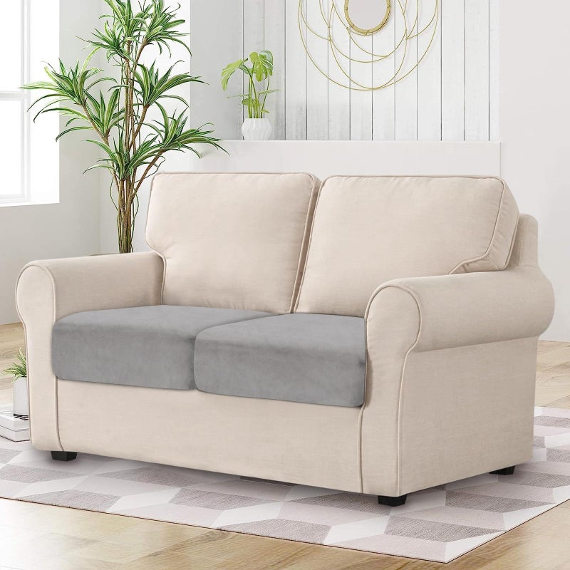 BT.WA Couch Cushion Cover Velvet 2 Pieces Seat Cushion Cover Stretch LoveSeat Couch Covers Separate Sectional Sofa Slipcovers Furniture Protector (2-Seater or Backrest  Light Grey) - Image 2