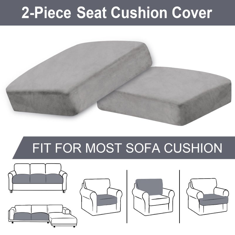 BT.WA Couch Cushion Cover Velvet 2 Pieces Seat Cushion Cover Stretch LoveSeat Couch Covers Separate Sectional Sofa Slipcovers Furniture Protector (2-Seater or Backrest  Light Grey) - Image 5
