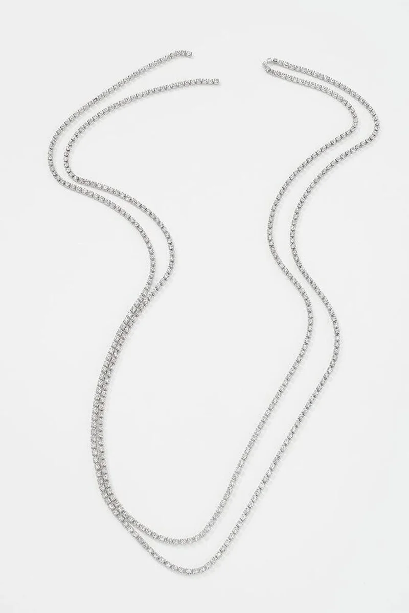 Bahels Silver Color Crystal Stone Rhinestone Necklace