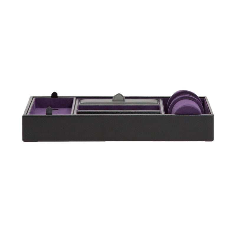 Wolf Designs WOLF Blake Valet Tray BlackPurple  Includes Five Compartments Watch Cuff and Removable Tray  Leather Exterior  UltraSuede Lining 