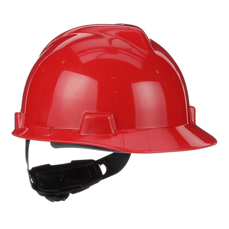 MSA 475363 V-Gard Cap Style Safety Hard Hat With Fas-Trac III Ratchet Suspension | Polyethylene Shell, Superior Impact Protection, Self Adjusting Crown Straps - Standard Size in Red - Image 1