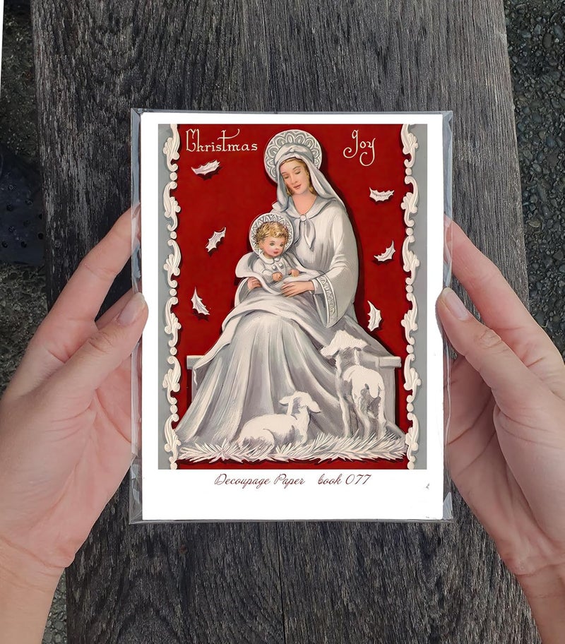 Flonz Decoupage Paper Pack (35 Sheets 6"x8") Jesus Born on This Day Christmas Vintage Styled Christmas Pictures Cards for Decoupage, Craft and Scrapbooking - Image 3