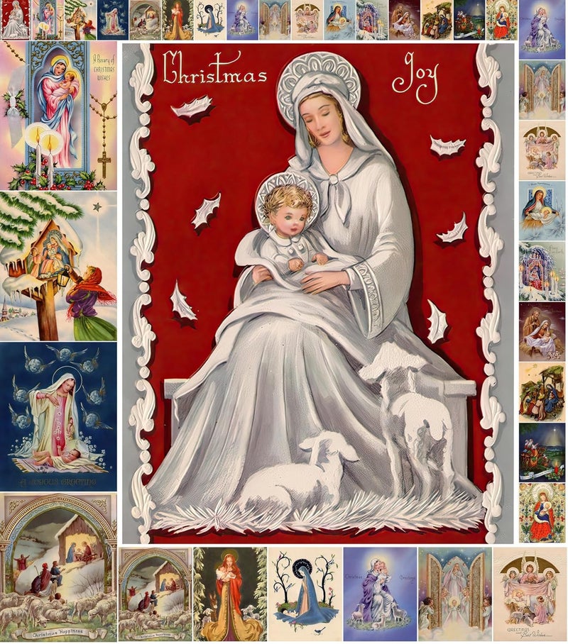 Flonz Decoupage Paper Pack (35 Sheets 6"x8") Jesus Born on This Day Christmas Vintage Styled Christmas Pictures Cards for Decoupage, Craft and Scrapbooking - Image 1