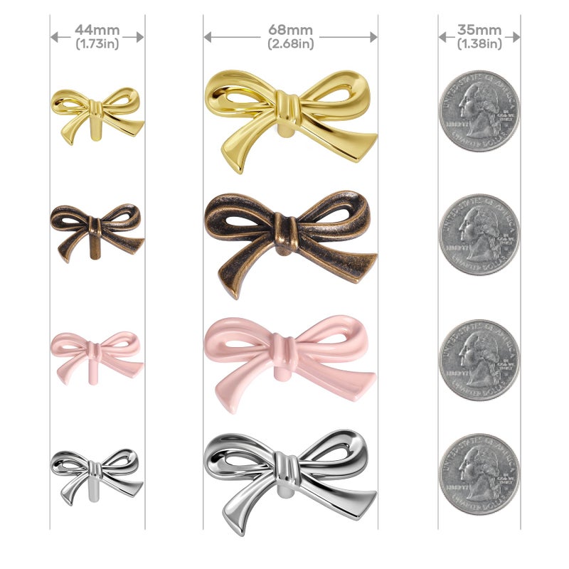 CEYMIO 8 Pack Brushed Gold Bow Dresser Knobs, Small Decorative Cabinet Drawer Pull Handles for Girls Bedroom and Nursery Room Decor - Image 5