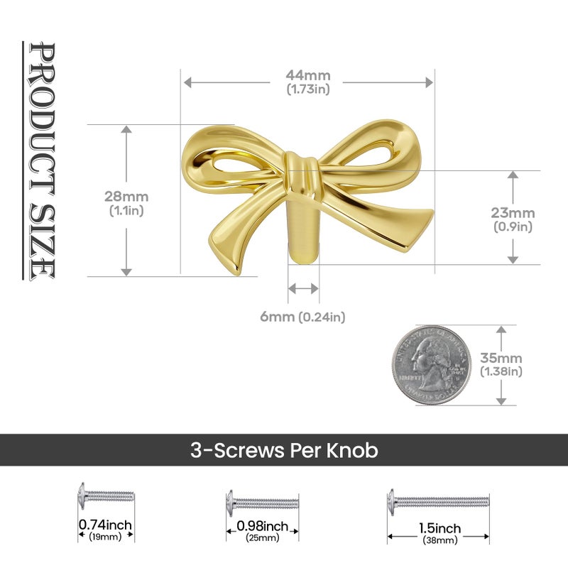 CEYMIO 8 Pack Brushed Gold Bow Dresser Knobs, Small Decorative Cabinet Drawer Pull Handles for Girls Bedroom and Nursery Room Decor - Image 2