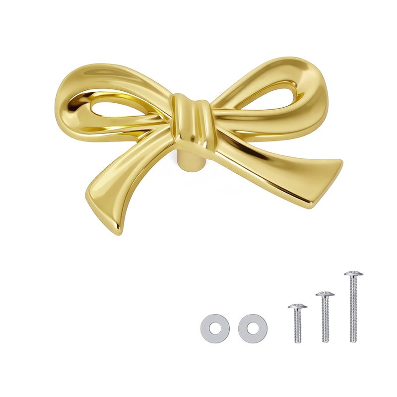 CEYMIO 8 Pack Brushed Gold Bow Dresser Knobs, Small Decorative Cabinet Drawer Pull Handles for Girls Bedroom and Nursery Room Decor - Image 1