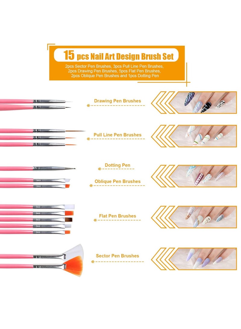 Mh 20pcs Nail Art Brushes with Nail Art Tools Kit Beginner for Nail Art Design Tools, 3D Nail Rhinestones, Nail Sequins, Nail Foils, Nail Line Strips, Nail Art Dotting Tools - Image 4