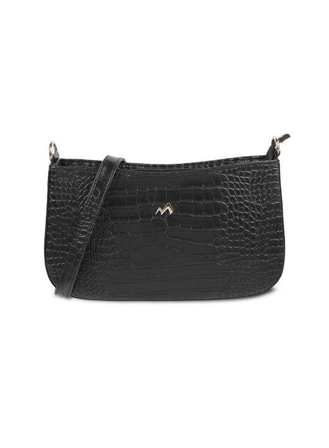 Metro Black Faux Leather Premium Zipper Casual Shoulder Bag For Women - Image 1