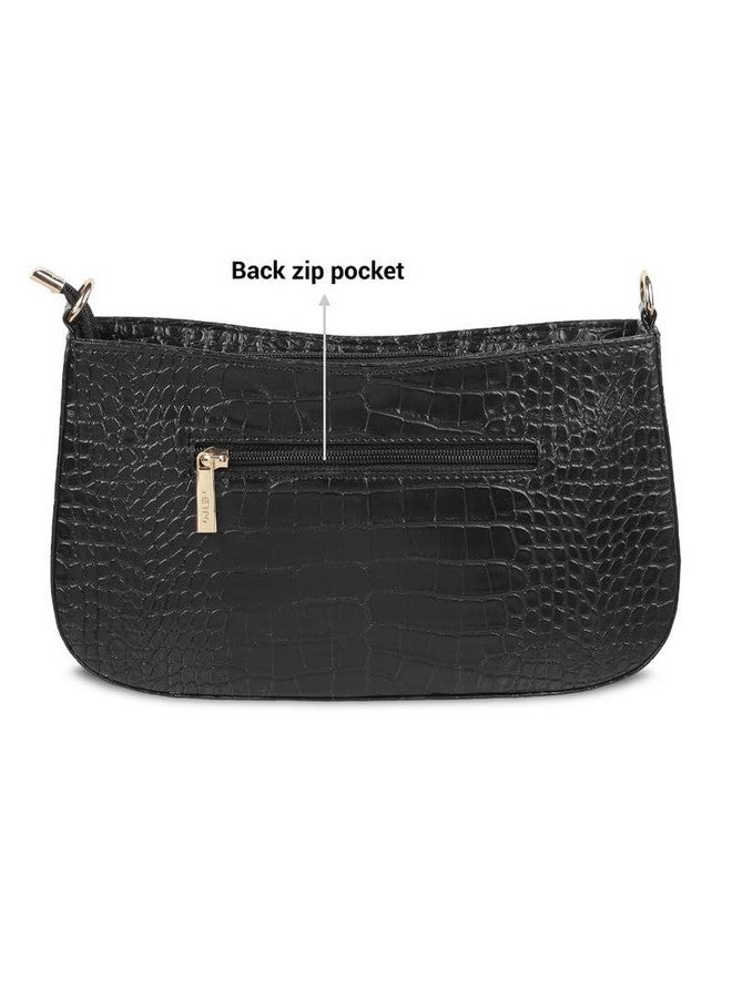 Metro Black Faux Leather Premium Zipper Casual Shoulder Bag For Women - Image 5