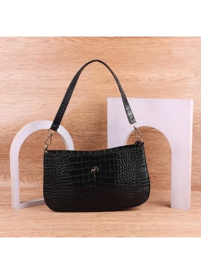 Metro Black Faux Leather Premium Zipper Casual Shoulder Bag For Women - Image 2