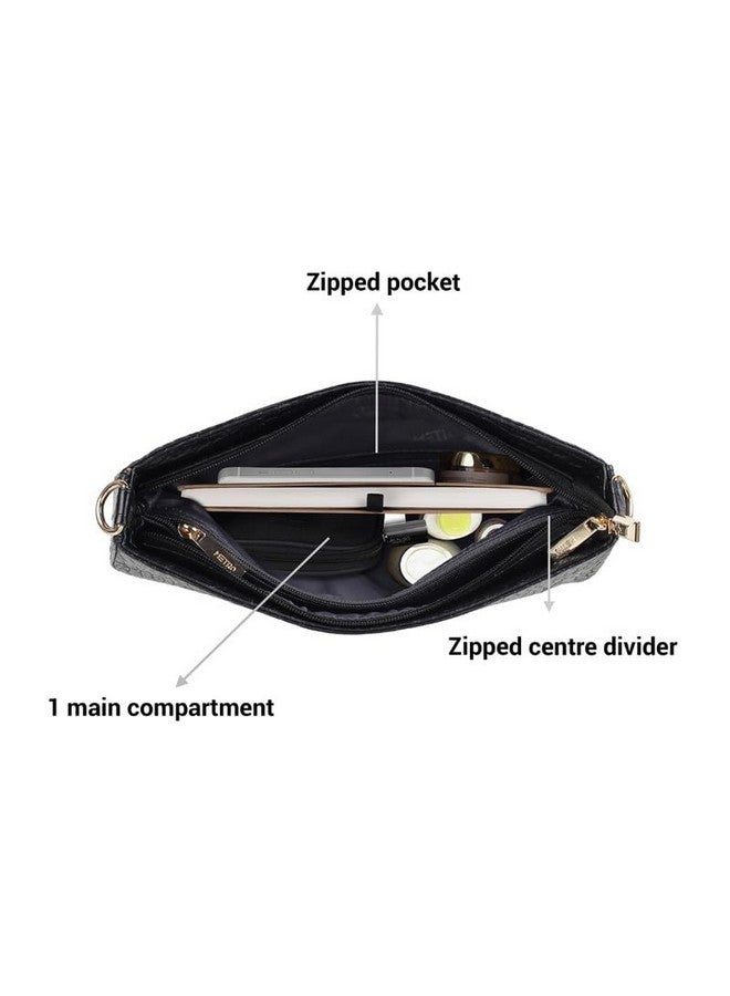 Metro Black Faux Leather Premium Zipper Casual Shoulder Bag For Women - Image 3